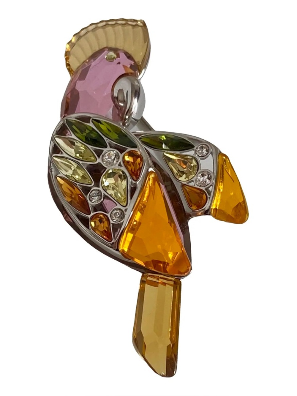Swarovski Crystal Pin Brooch Vintage Cockatoo Parrot Jeweled Sterling Silver Art